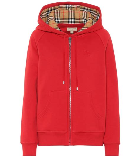 burberry zip up hoodie red|Burberry cotton blend zip hoodie.